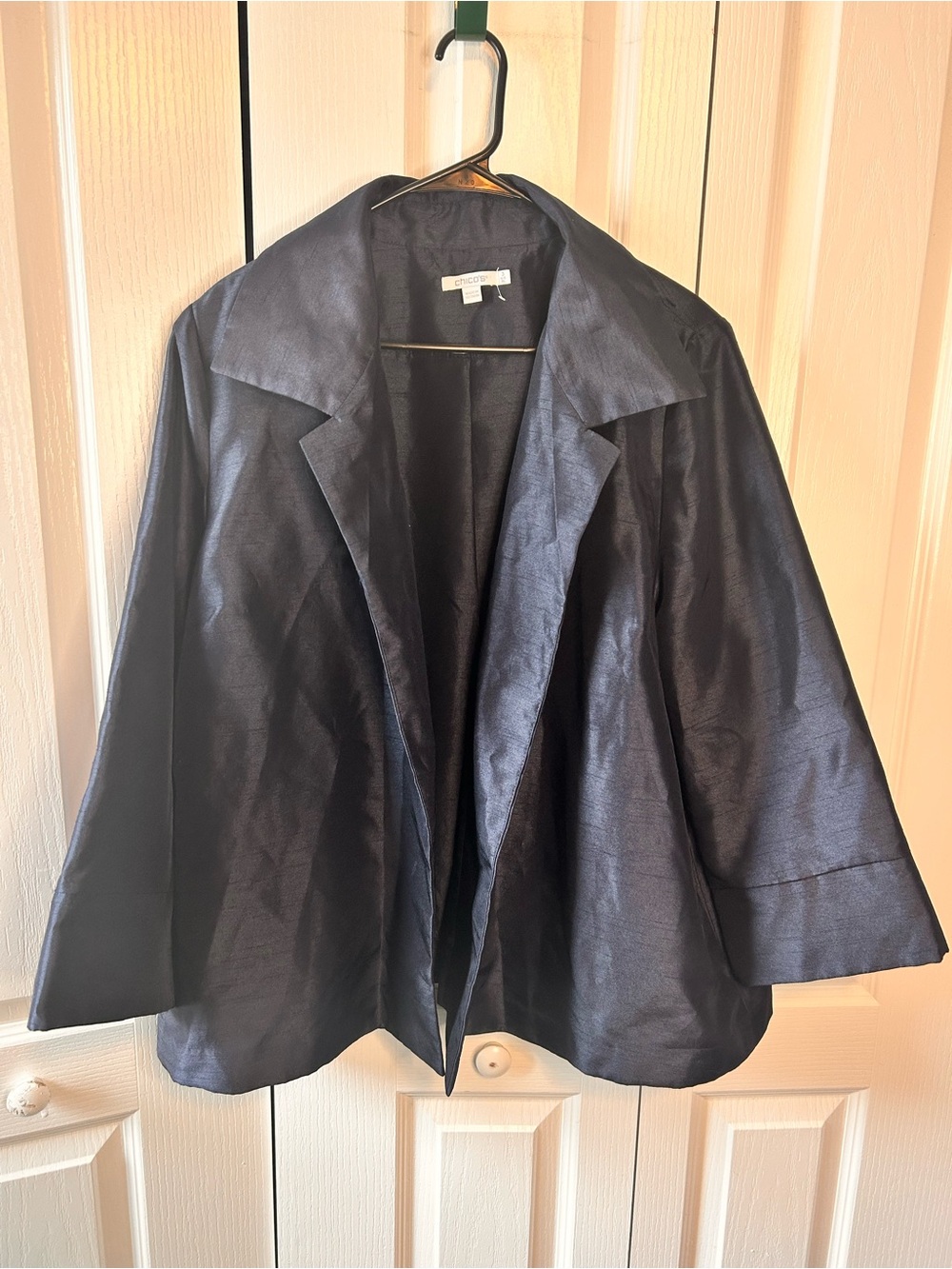 Chico's Women’s Size 3 XL Collared Navy Quarter Sleeve Open-Front Blazer Jacket